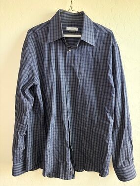 Versace Collection Blue Checked Casual Button-Down Shirt